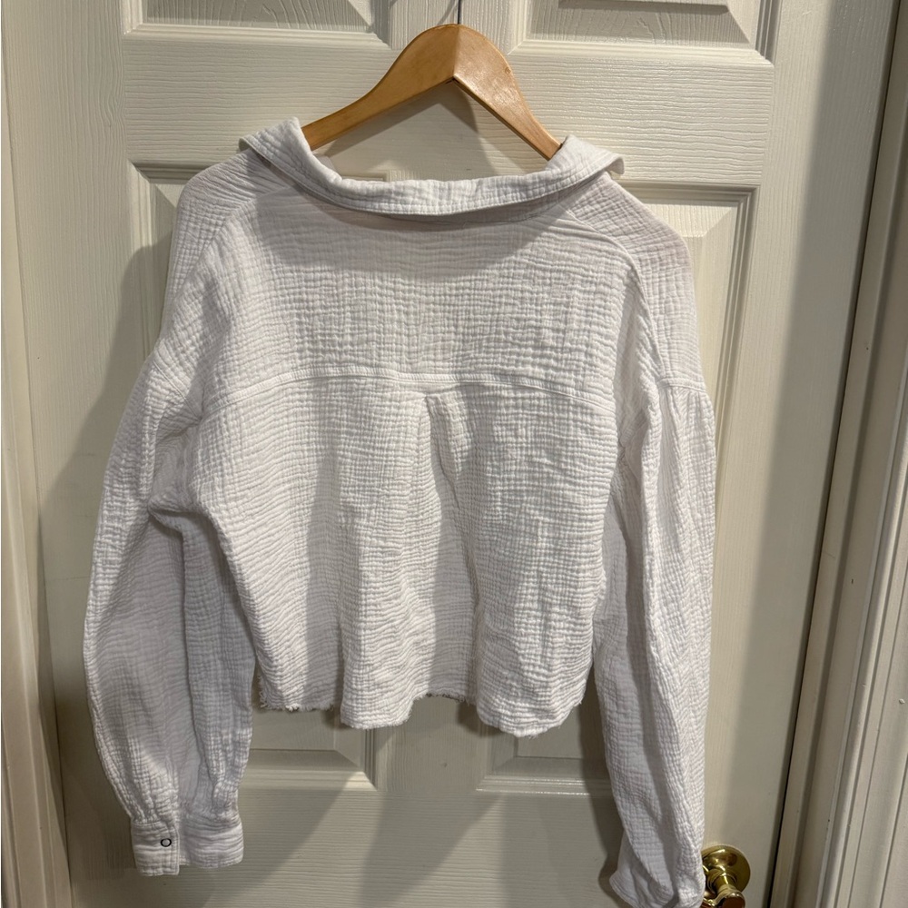Altar'd State White Cropped Gauze Snap-Front Shirt - Picture 6 of 8